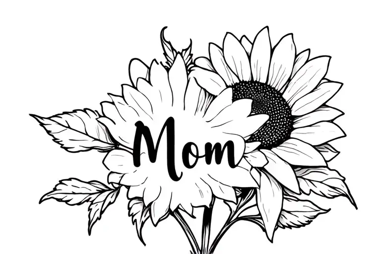 Red Sunflower With Name Mom