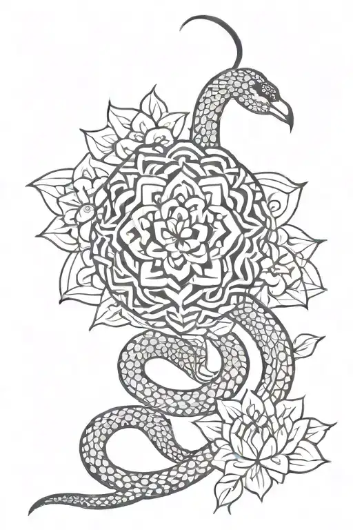 Snake Mandala Flowers Intertwined