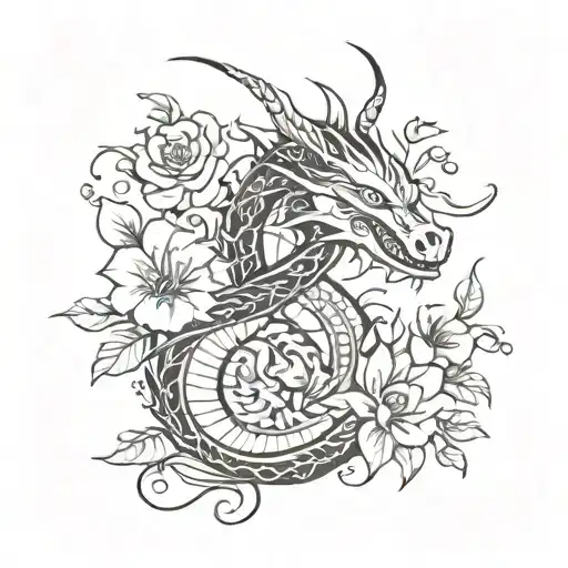 Dragon And Flowers Going
