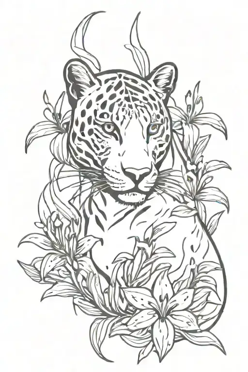 Panther With Tiger Lily Flowers