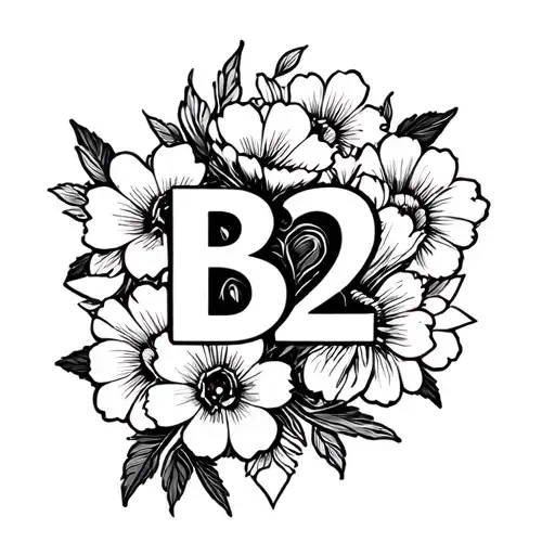 B2 With Flowers And Hearts Surrounded