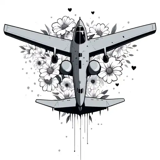B2 Bomber Plane With Flowers And Hearts Surrounded