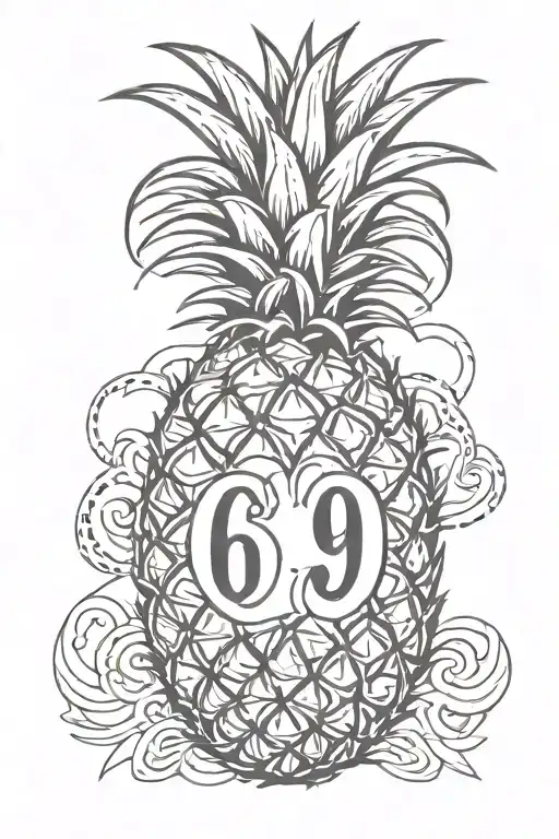 Upside Down Pineapple With Horns And Halo Wings And The Numbers 69