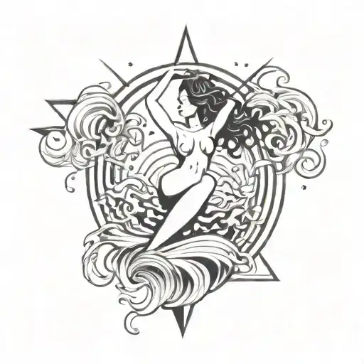 Bust Dancer Ocean Wave Star At The Top And Bottom Of The