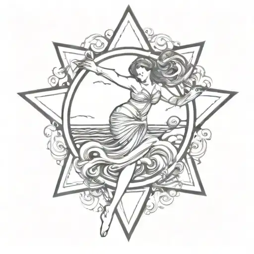 Bust Dancer Ocean Wave Little Star At The Top And Bottom Of The