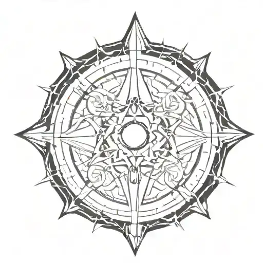 A Tattoo Design Combining Astrology Symbols With Gothic Architecture Elements