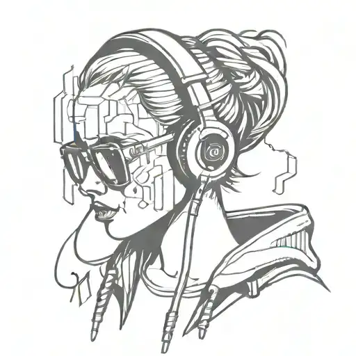 Cyberpunk Woman Tattoos Headphones Rave Music Cables Sexy Sunglasses