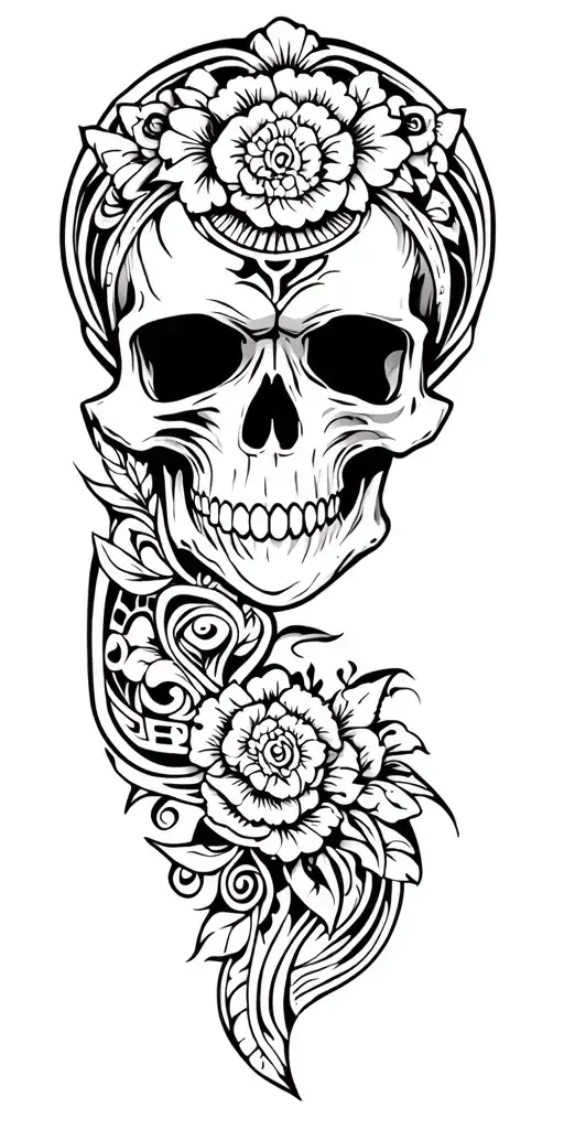 Skull Soft Shading More Line Work And Maori Leg Sleeve
