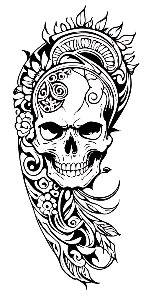 Skull Soft Shading And Maori Not Tribal Leg Sleeve