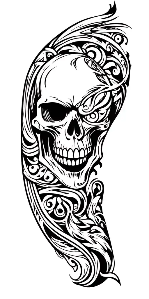 Skull And Maori Arm Sleeve