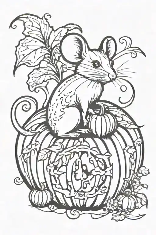 Mouse Sitting Inside Pumpkin