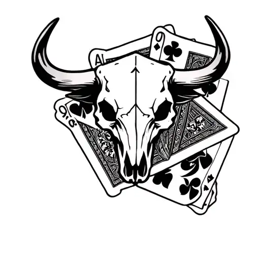 Western Bull Skull With Playing Cards Behind It