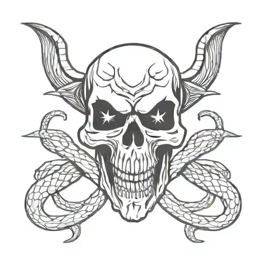 Demon Skull With Knife And Snake