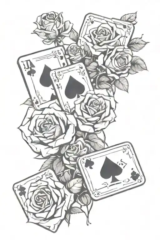Roses With Playing Cards With Donino Dice Rolling