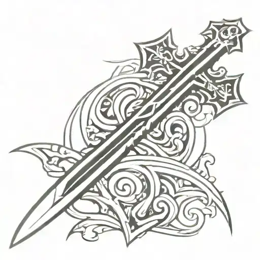 Cross And Double Edged Sword Surrounded