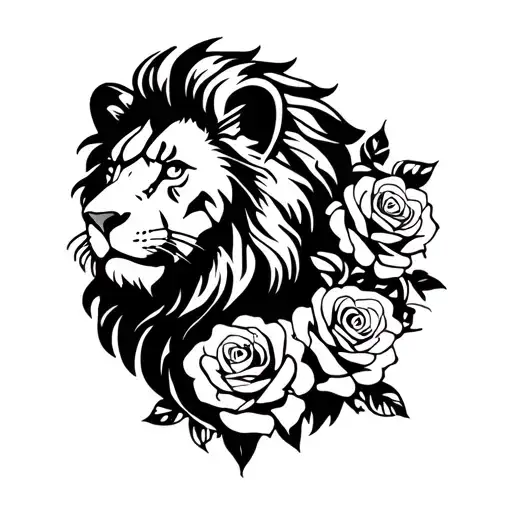 Lion With Roses
