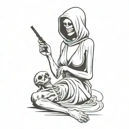 Woman Smoking A Meth Pipe With The Grim Reaper Standing Behind Her