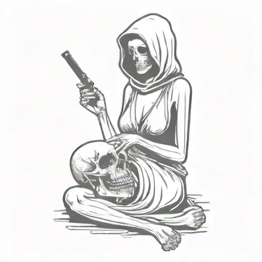 Woman Smoking A Meth Pipe With The Grim Reaper Standing Behind Her