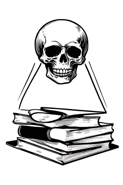 Skull Sitting On Top Of Books Forming The Shape