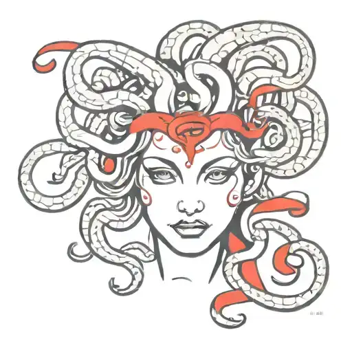 Medusa Gorgon With A Red Ribbon On Her Eyes