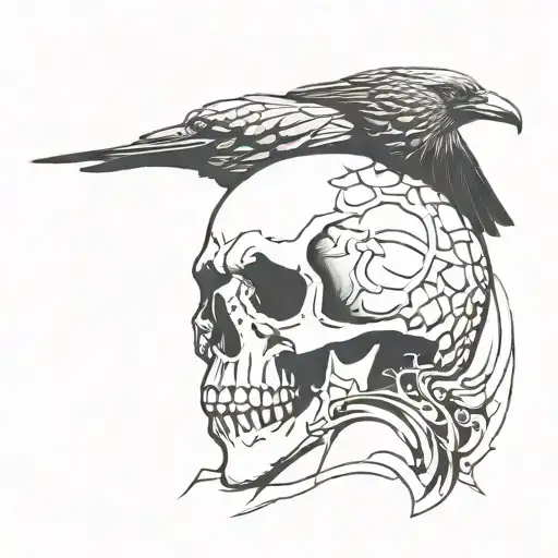 Skull And Raven Perched