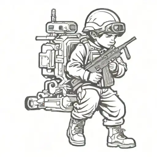 Young Child Soldier Holding Machine Gun