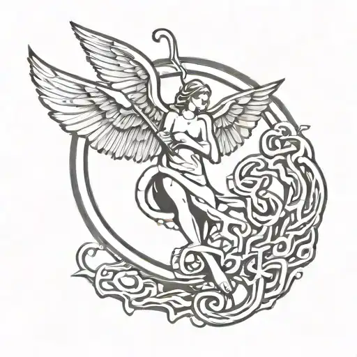 Angels With Snakes On Bat Flying