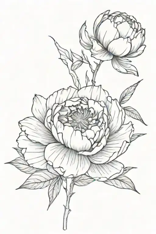 Peony Fine Line Tattoo Design