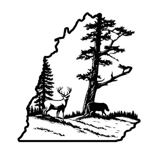 Upper Peninsula Outline With A Tree Line And A Deer Standing In The Tree Line Inside Of The Outline