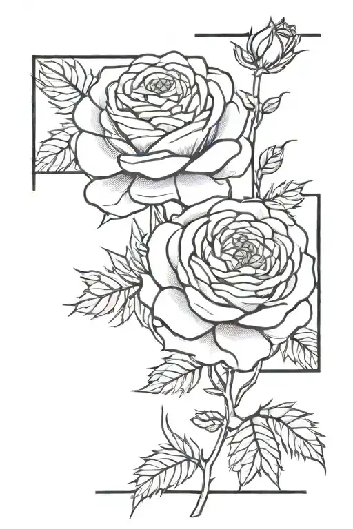 Simple Line Rose Intertwined With A Chrysanthemum And The Date 1956