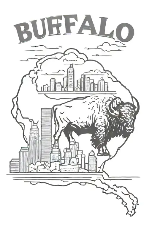 Buffalo New York City Skyline With Buffalo Land Mark Themes