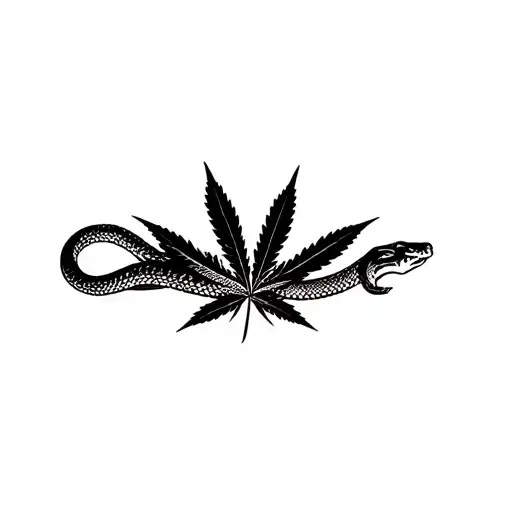Snake Writhing And Marijuana Leaves