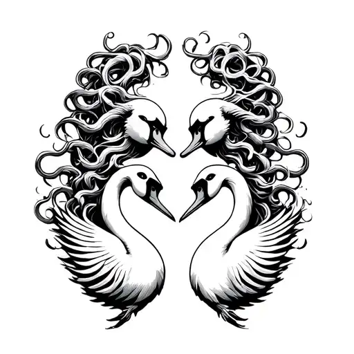 Medusa Head And 2 Swans Facing Each