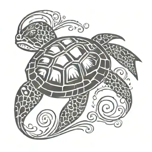Sea Turtle Swimming With Music Note Intertwined Hawaiian Look
