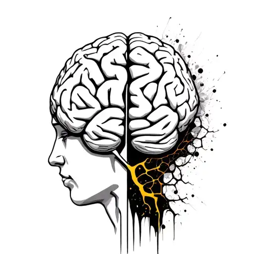 Brain Tattoo With Kintsugi In The Right Hemisphere