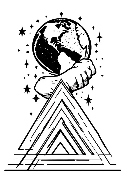 Triangle Shape With Lines Mix With Stars And Earth Globe Above Elbow
