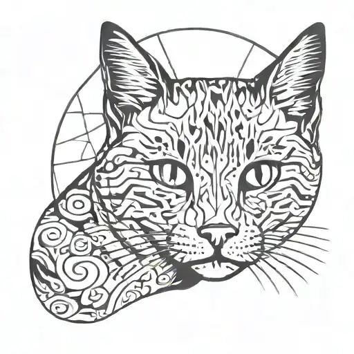 Cat Is Sitting In Full Hight With The Sun In The Background