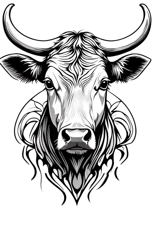 Female Cow Head Thin Lines