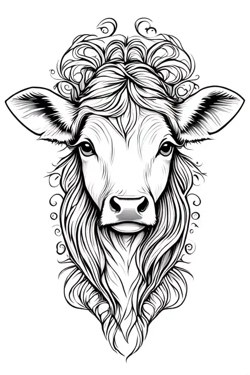 Female Cow Head Thin Lines Stencil Very Feminine
