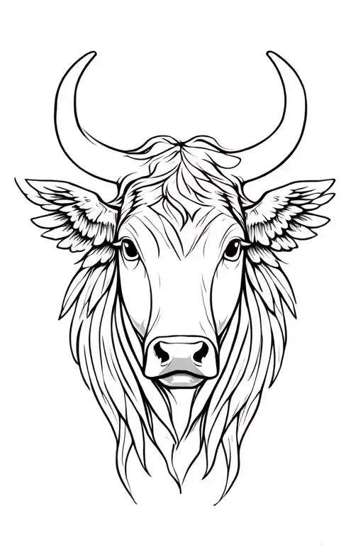 Female Cow Head Thin Lines Stencil Very Feminine Beautiful With Angel Wings