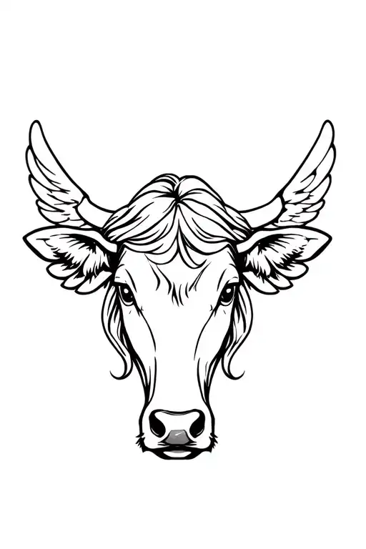 Female Cow Head Thin Lines Stencil Very Feminine Beautiful With Angel Wings