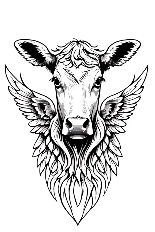 Female Cow Head Thin Lines Stencil Very Feminine Beautiful With Angel Wings