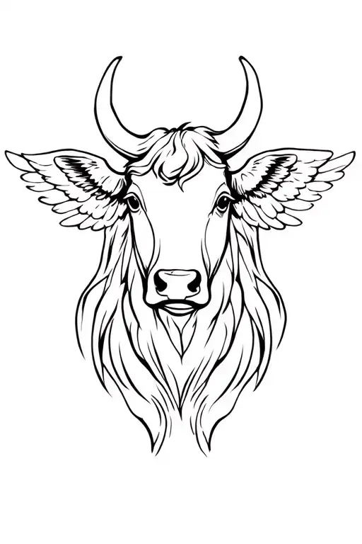 Female Cow Head Thin Lines Stencil Very Feminine Beautiful With Angel Wings
