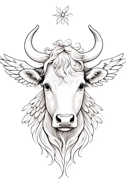 Female Cow Head Thin Lines Stencil Very Feminine Beautiful With Angel Wings