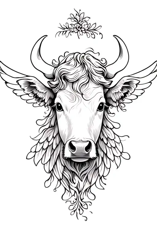 Cow Head Thin Lines Angel Wings Feminine And Beautiful