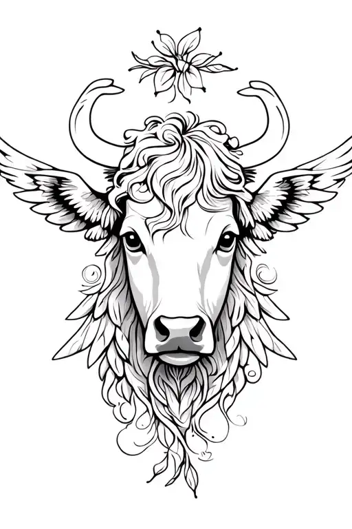 Cow Head Thin Lines Angel Wings Feminine And Beautiful