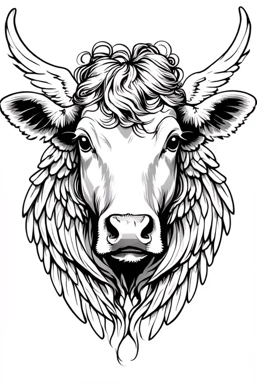 Female Cow Head Angel Wings