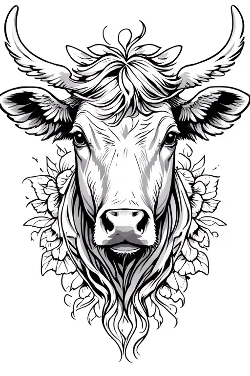 Female Cow Head Angel Wings