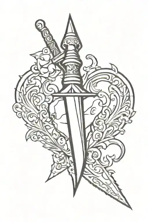 Dagger Pointing Down Stabbing Heart