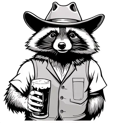 Sad Cowboy Racoon In A Vest Holding A Beer With A Cowboy Hat